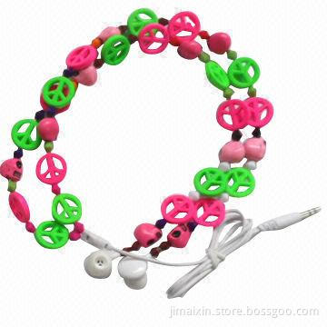 Novelty necklace earphones with CE and FCC marks, 3.5mm plug